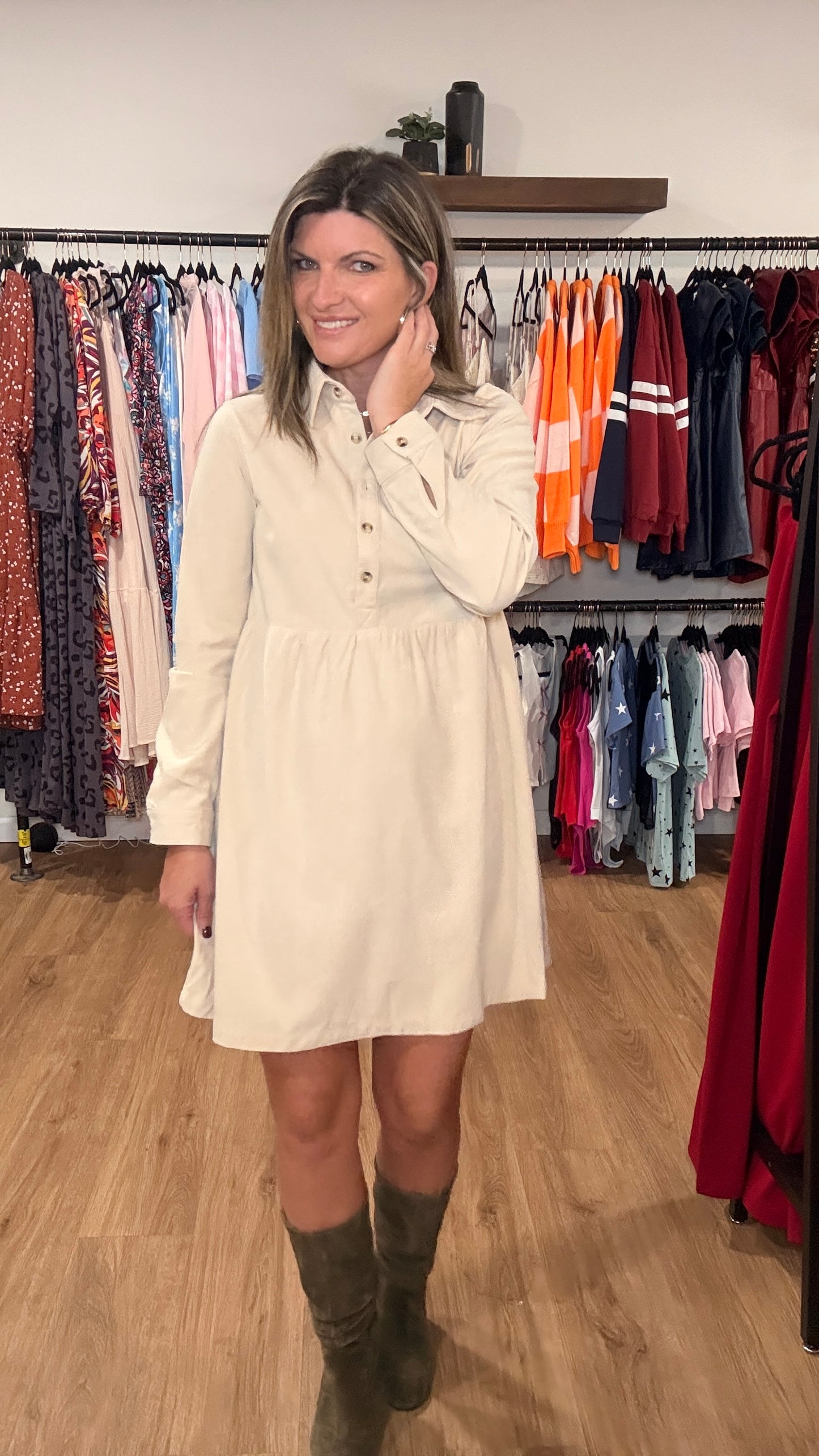 Cozy Corduroy Henley Babydoll Dress