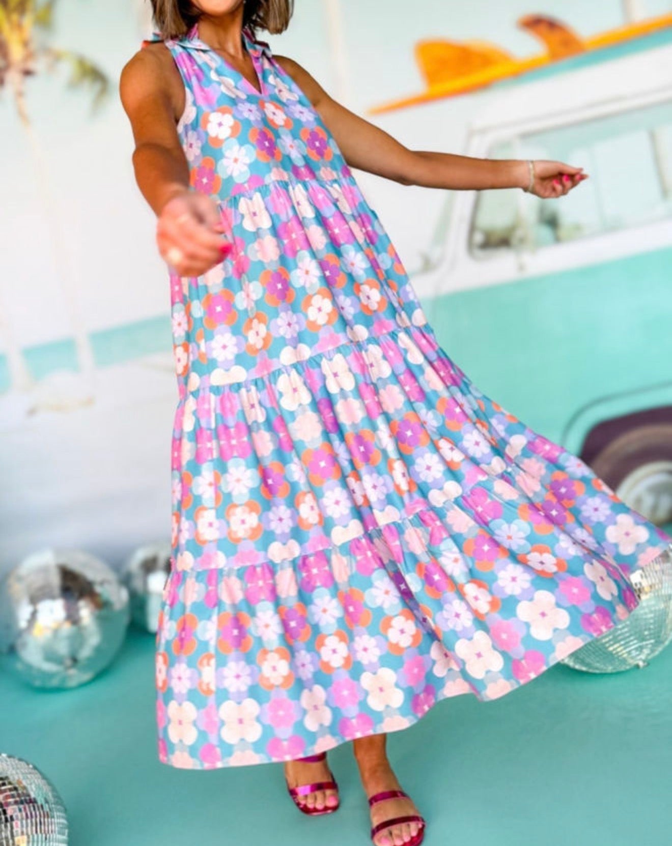 Retro Floral Tiered Maxi Dress