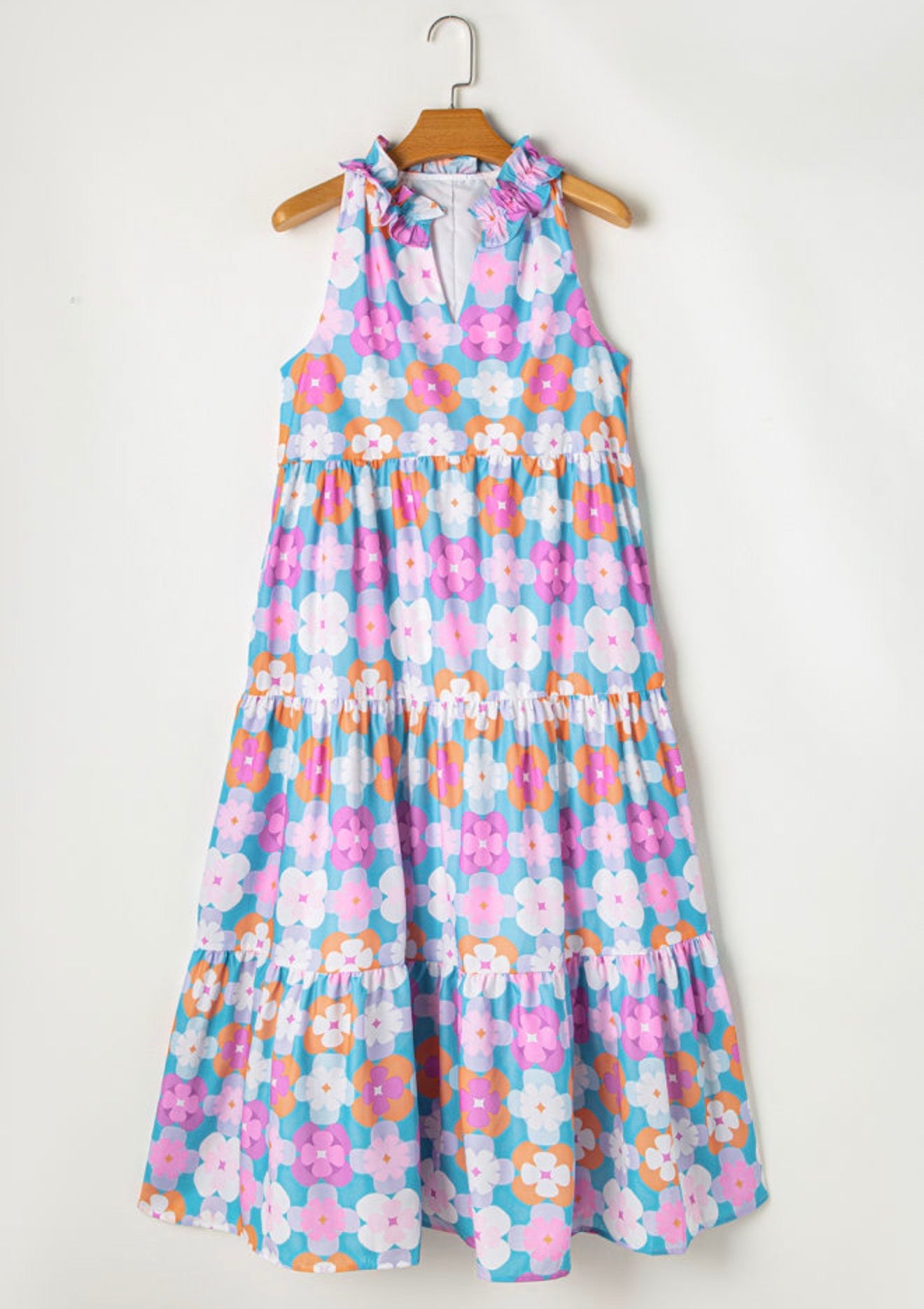Retro Floral Tiered Maxi Dress