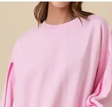 Pink Sporty Chic Drawstring Sleeve Pullover