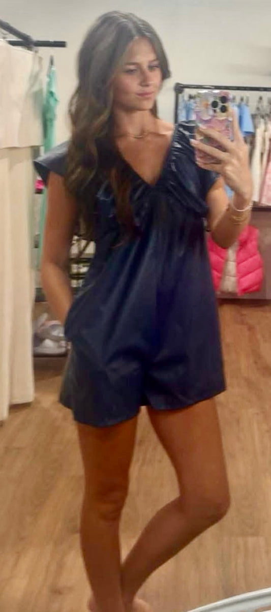 Nellie Faux Leather Navy Romper