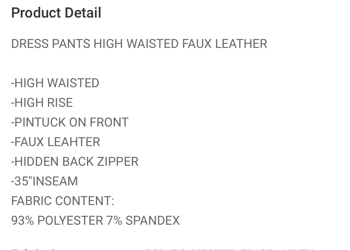 Dress pants high waisted faux leather (Long)