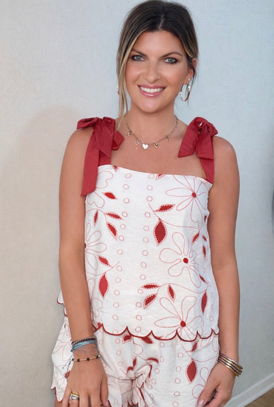 Cora Crimson and Cream tie sleeve set