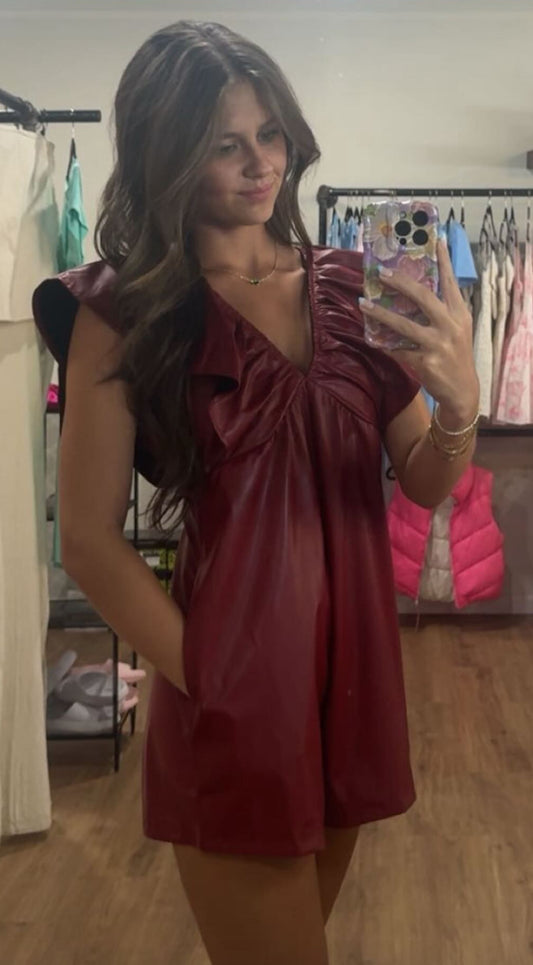 Crimson Romper Faux Leather