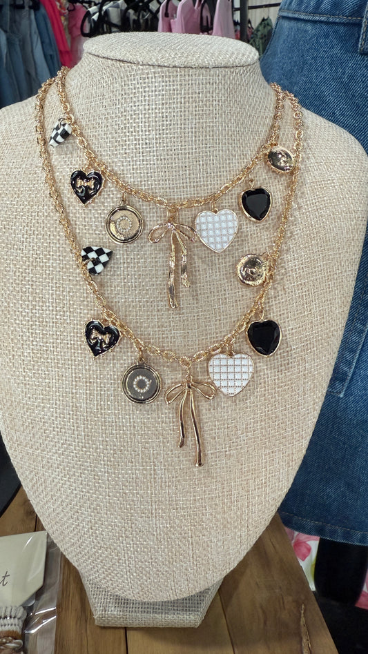 Charm Bow Checkered Necklace