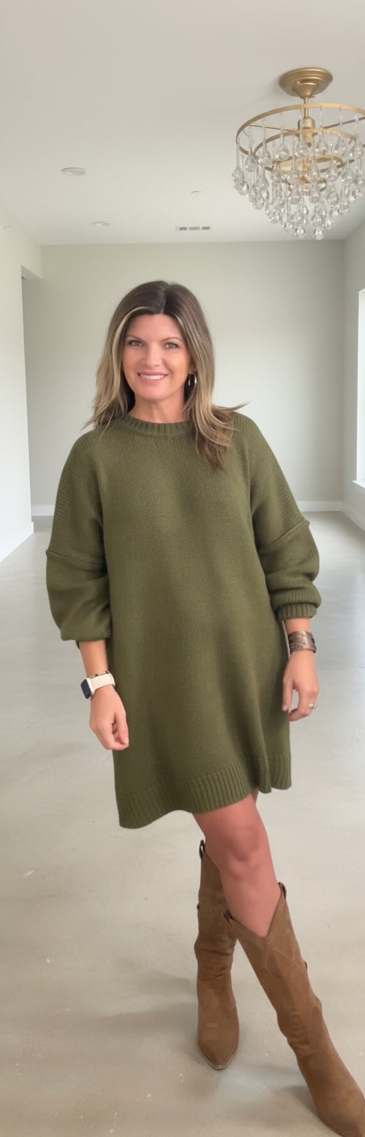 Olive Oversized Sweater Dress – Cozy Knit Fall & Winter Essential
