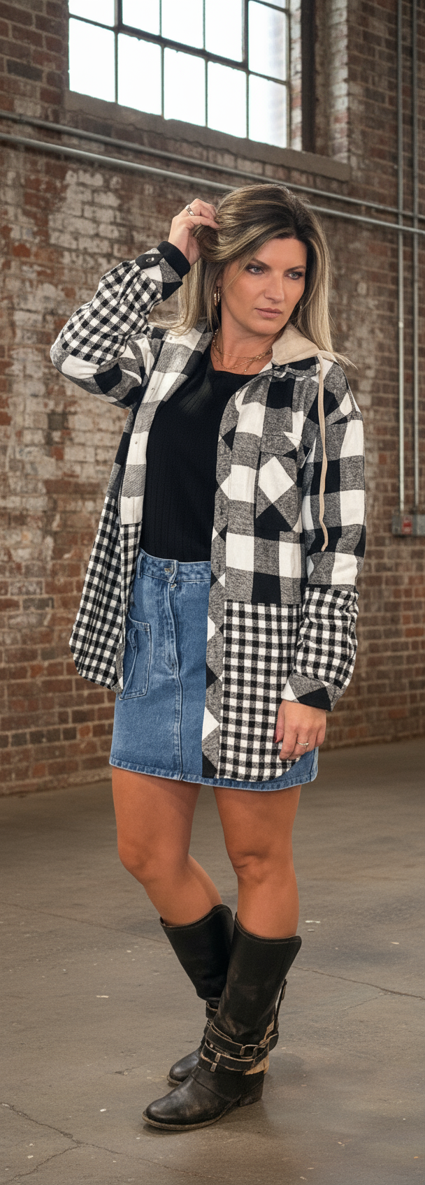 Contrast Plaid Cozy Shacket
