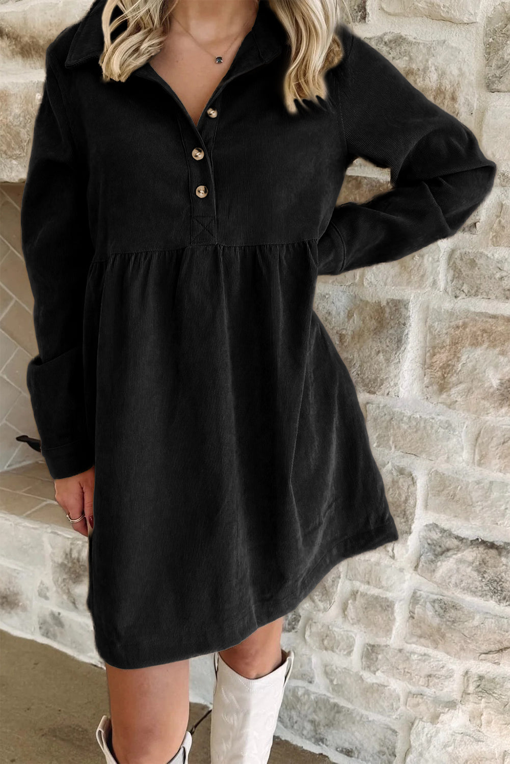 Cozy Corduroy Henley Babydoll Dress