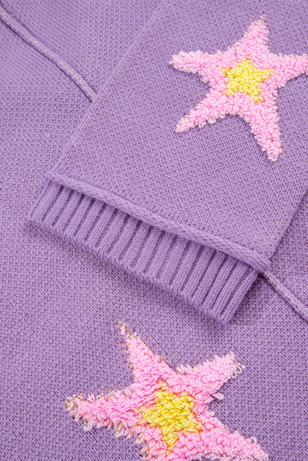 Lavendula Brushed Star Graphic V Neck Drop Shoulder Oversize Sweater