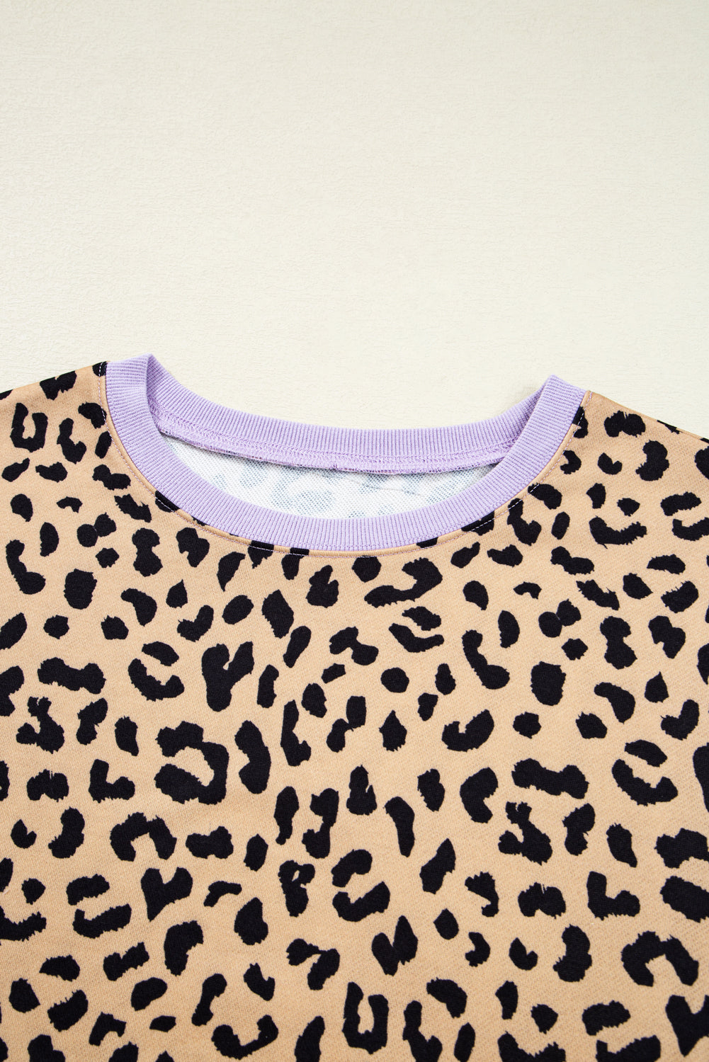 Khaki Striped Leopard Colorblock Side Slits Sweatshirt