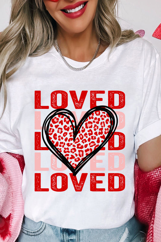 White Leopard Heart LOVE Printed Valentines Tee