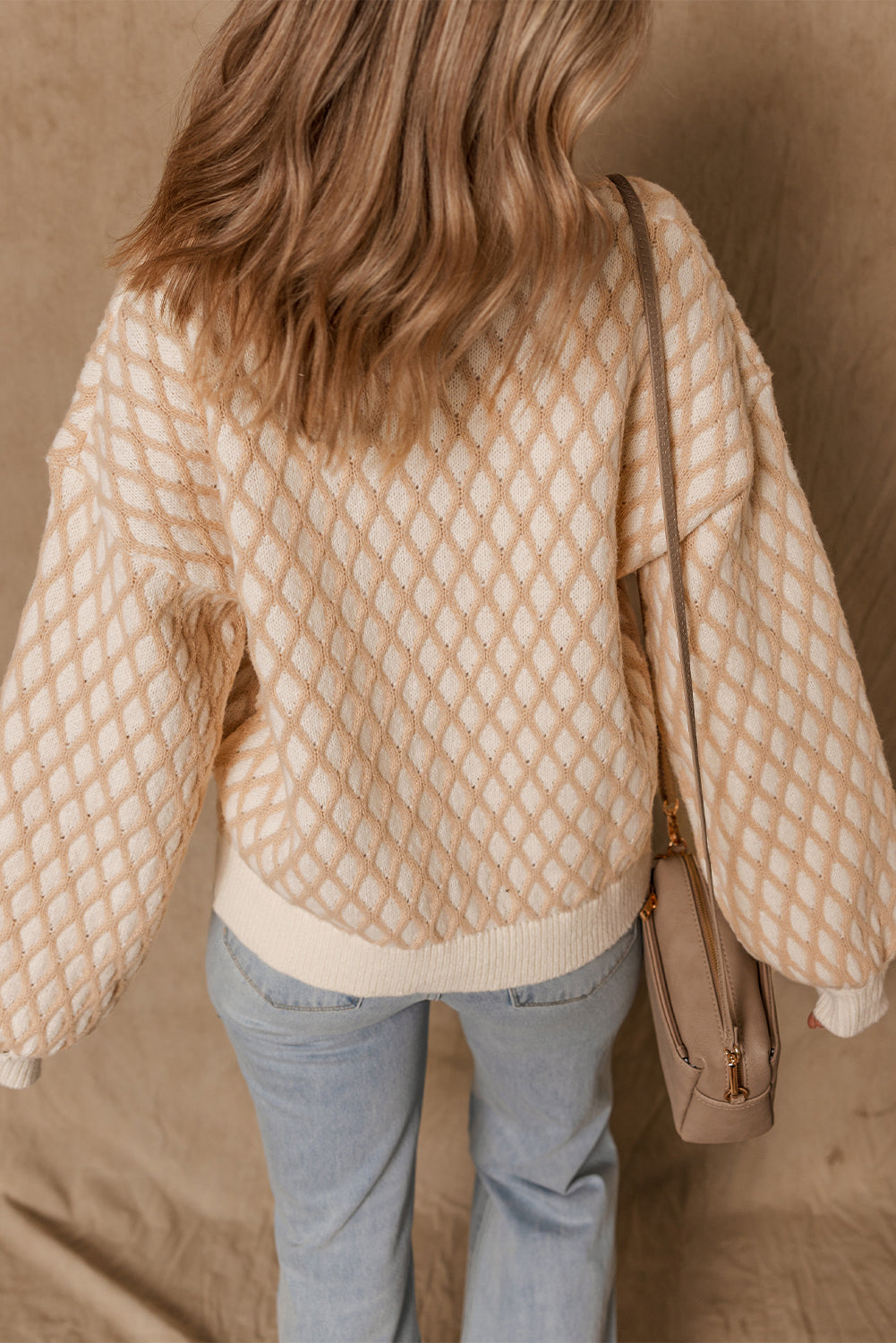Lennox Checkered Textured Knit Mock Neck Sweater