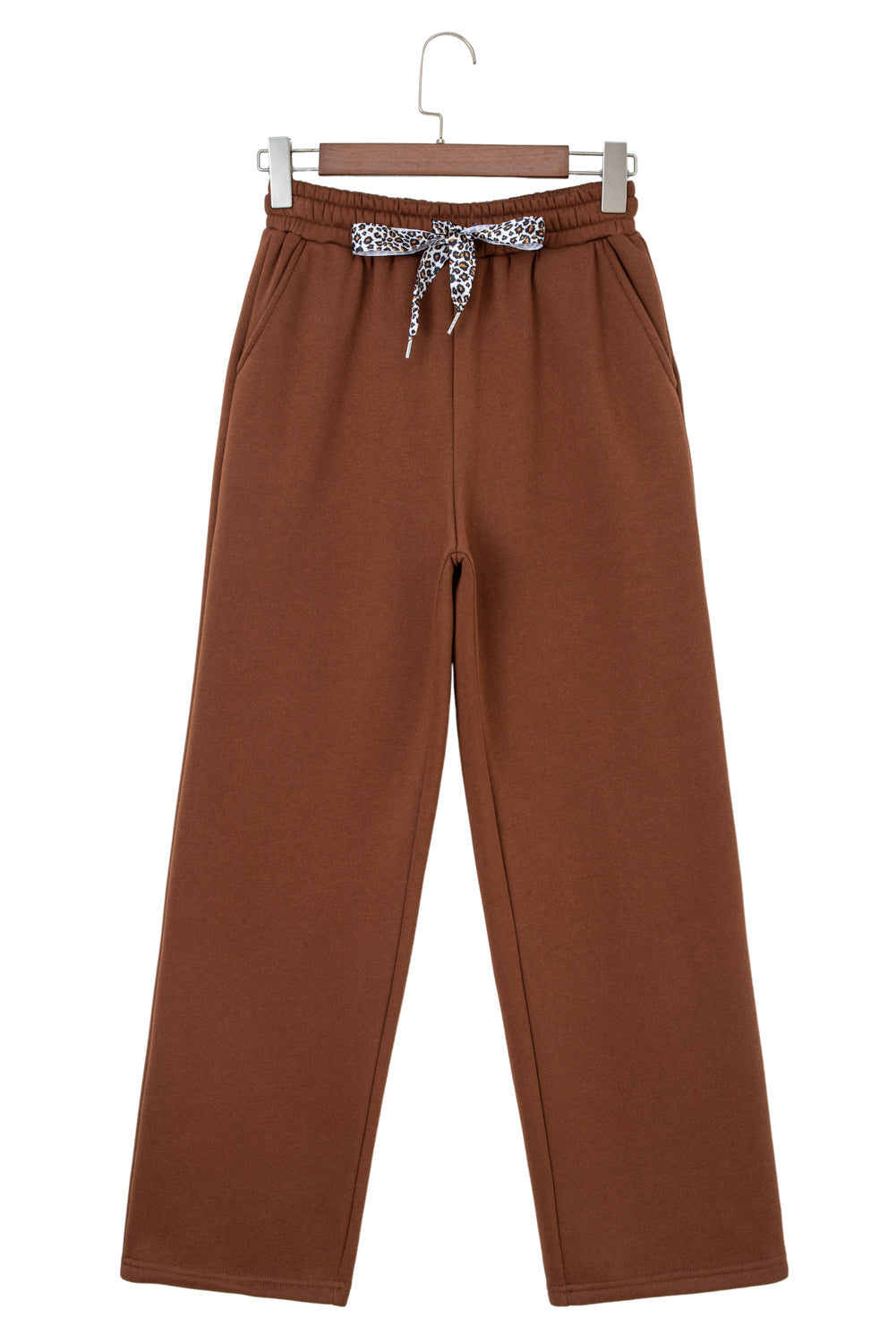 Coffee Leopard Drawstring Winter Fleece Pants