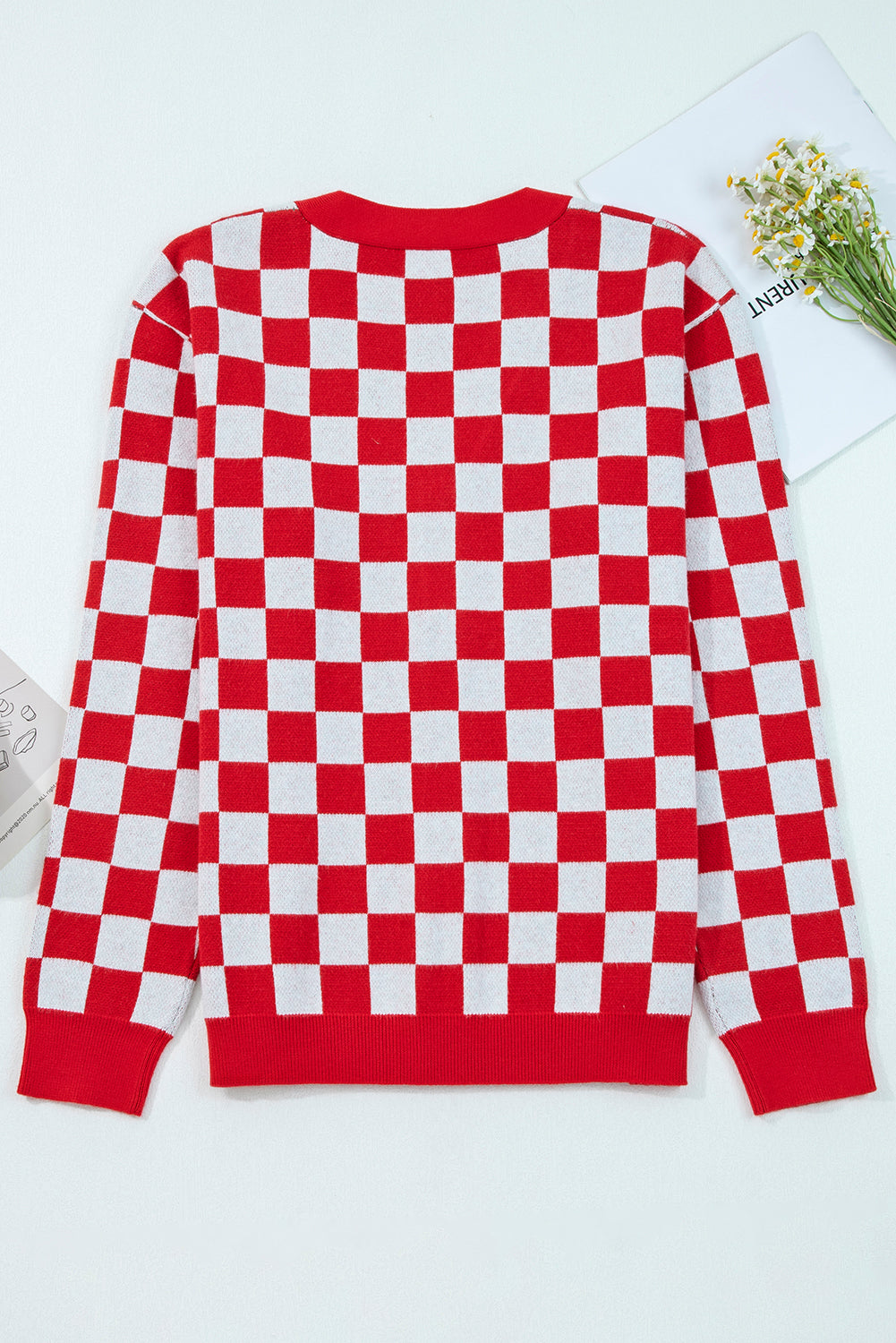 Dolan Red Checkered Christmas Tree Cardigan