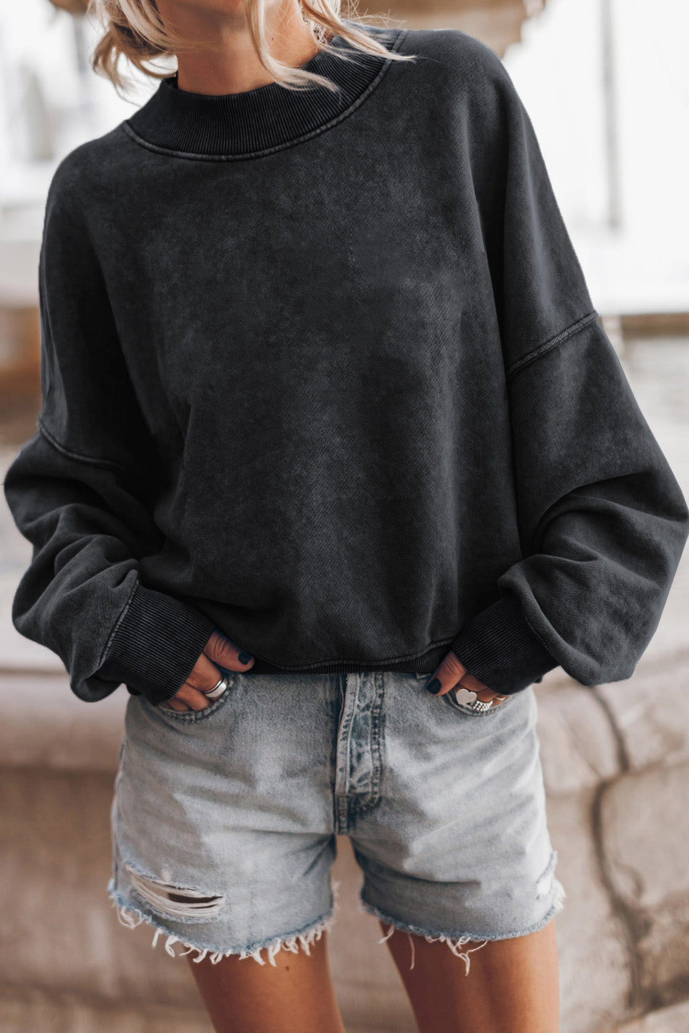 Ruby Plain Drop Shoulder Crew Neck Pullover Sweatshirt