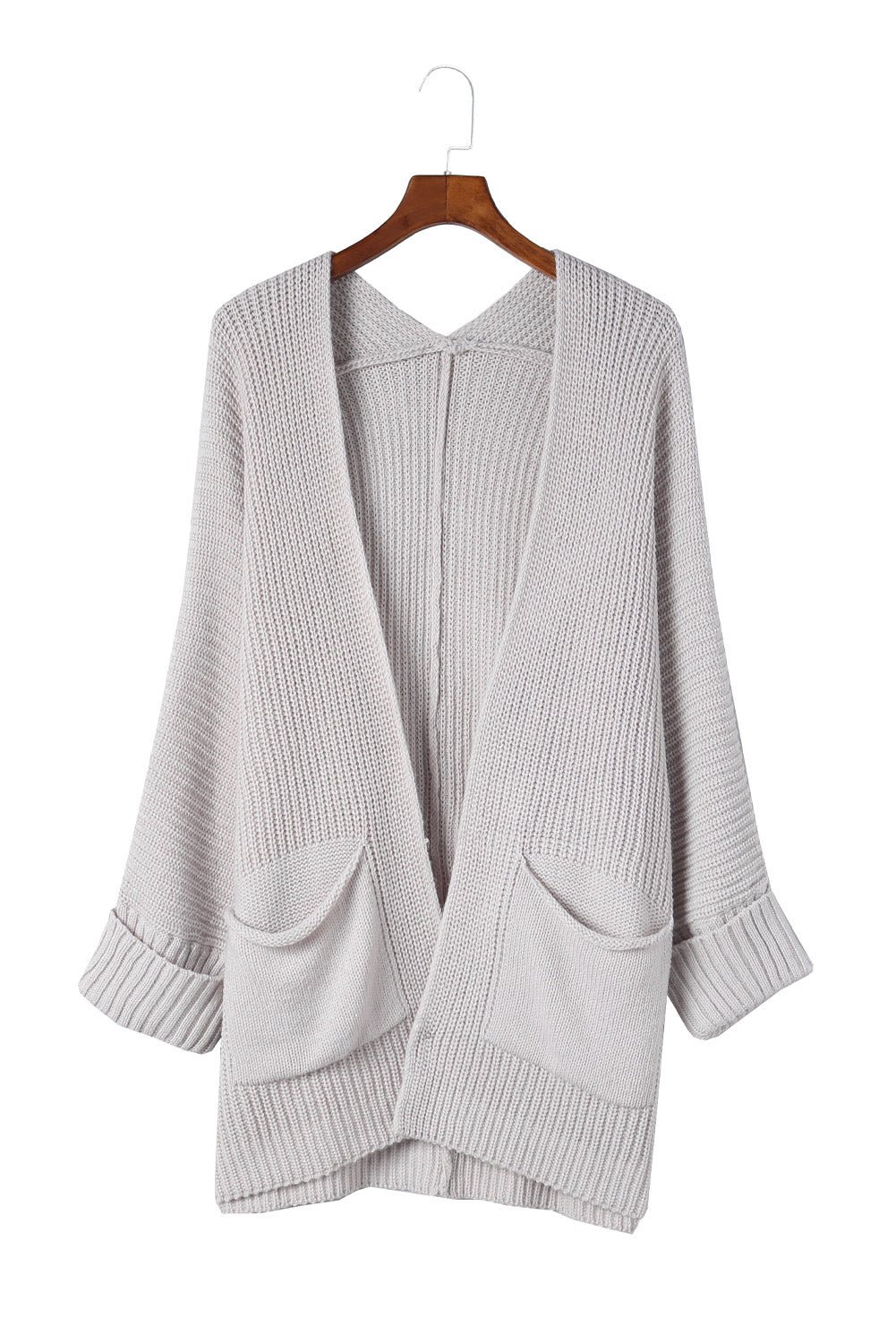 Gray Batwing Sleeve Pocket Oversized Cable Knit Cardigan