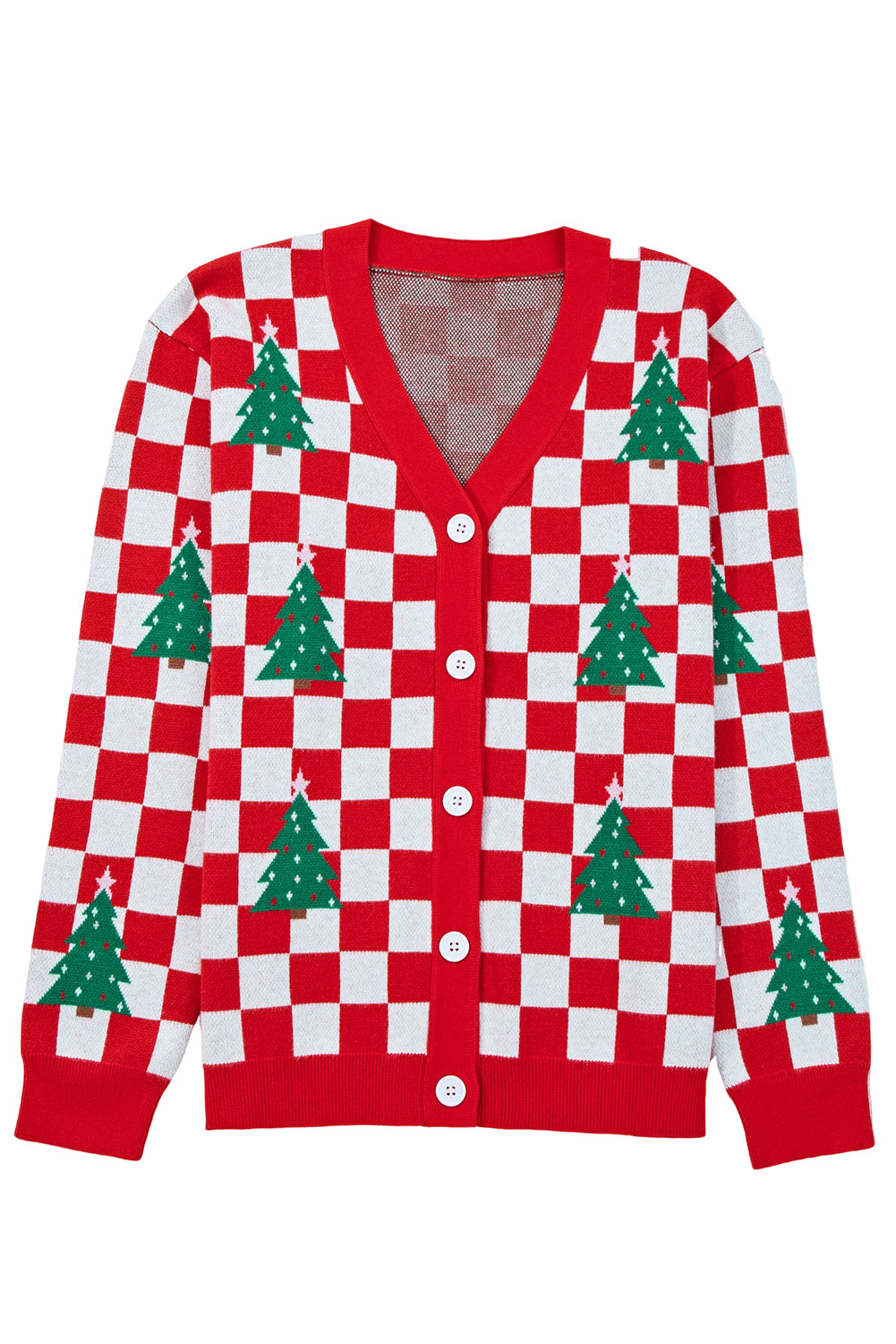 Dolan Red Checkered Christmas Tree Cardigan