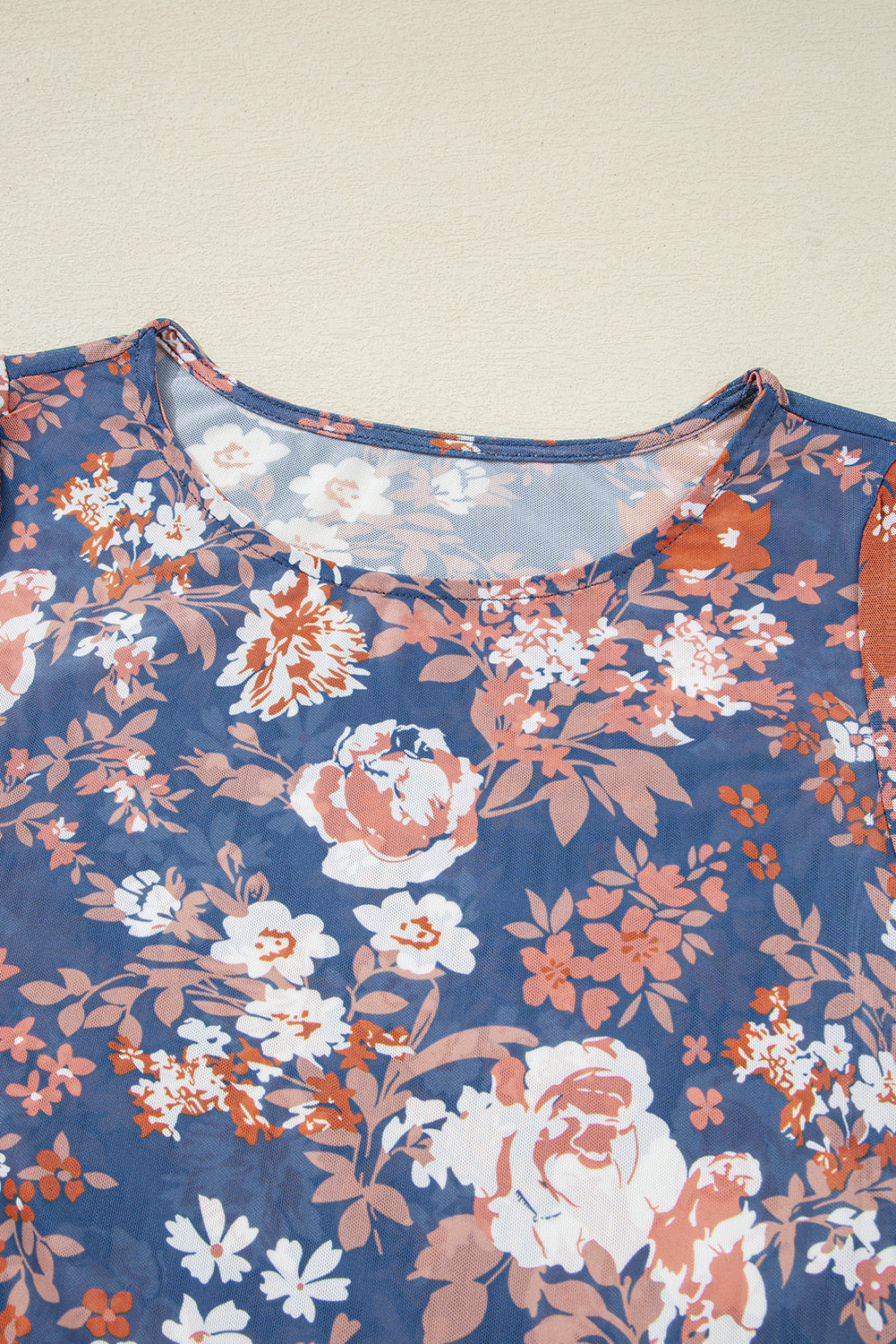 Orchid Petal Allover Floral Print Mesh Long Sleeve Top