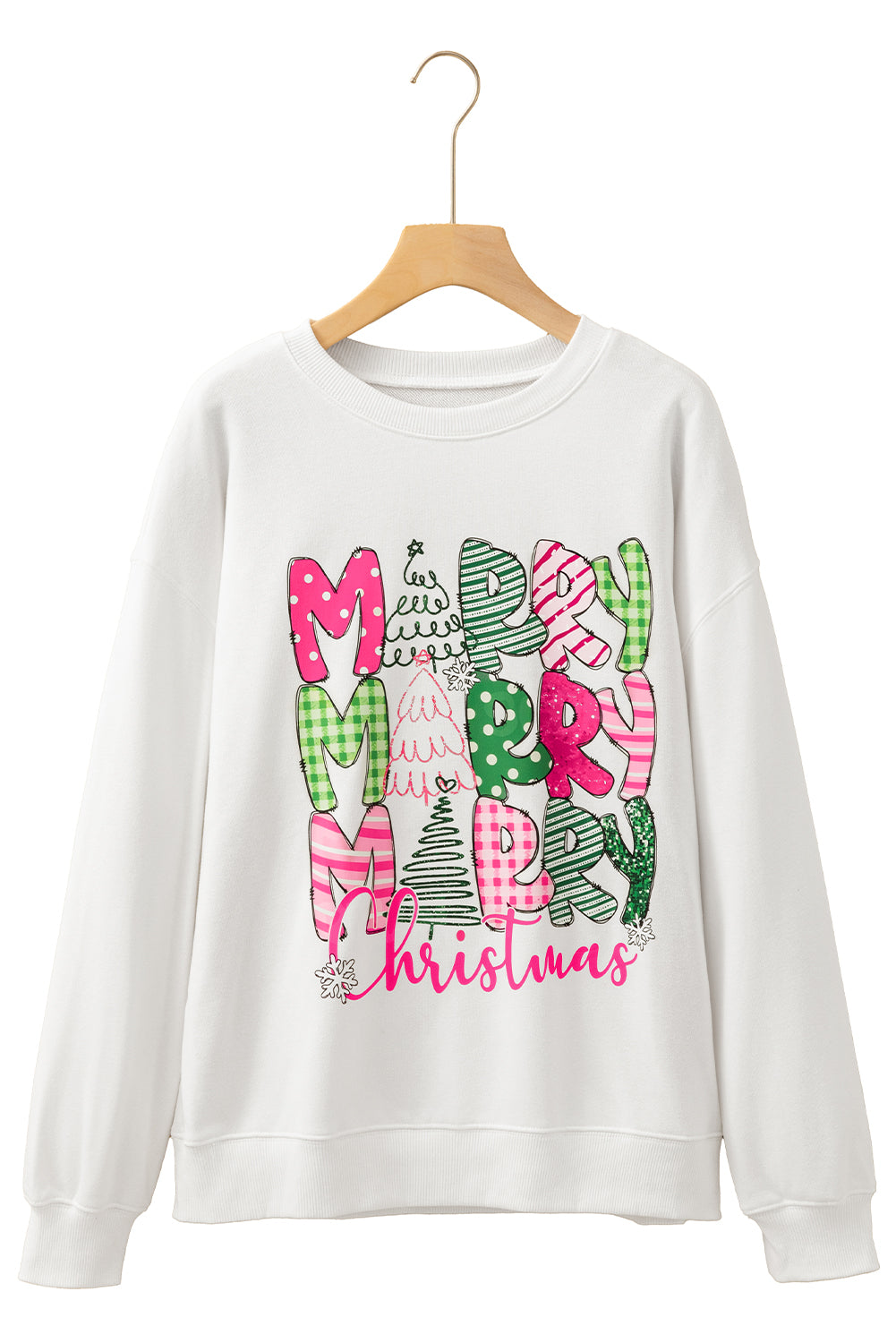 Beige MERRY Christmas Heat Transfer Printing Drop Shoulder Pullover Sweatshirt