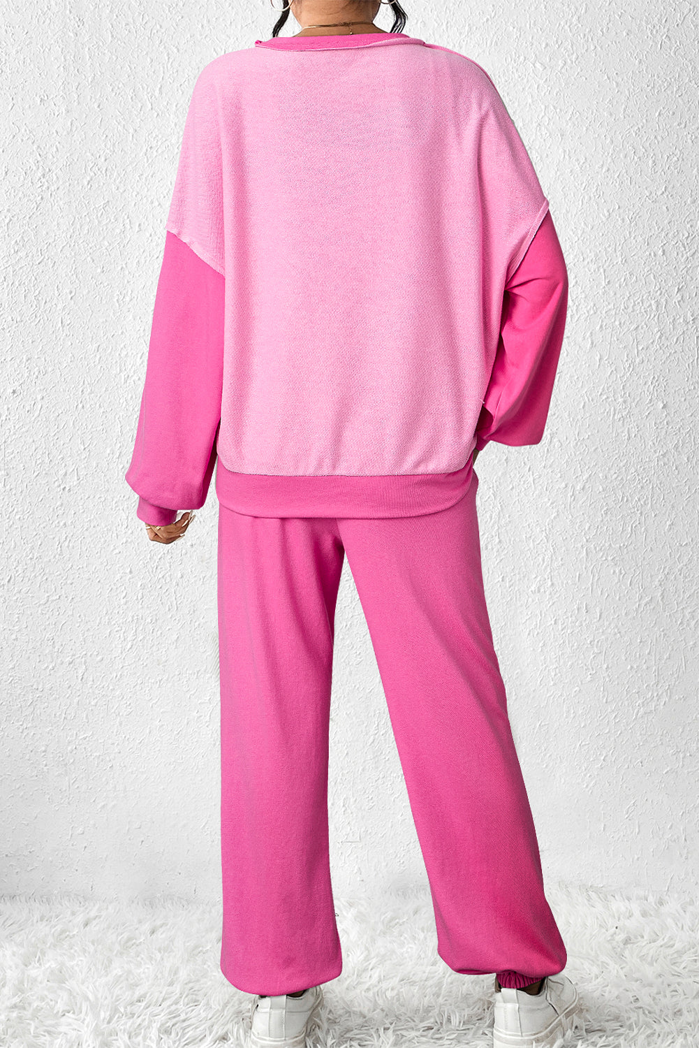 Bonbon Patchwork Pullover and Drawstring Joggers Set