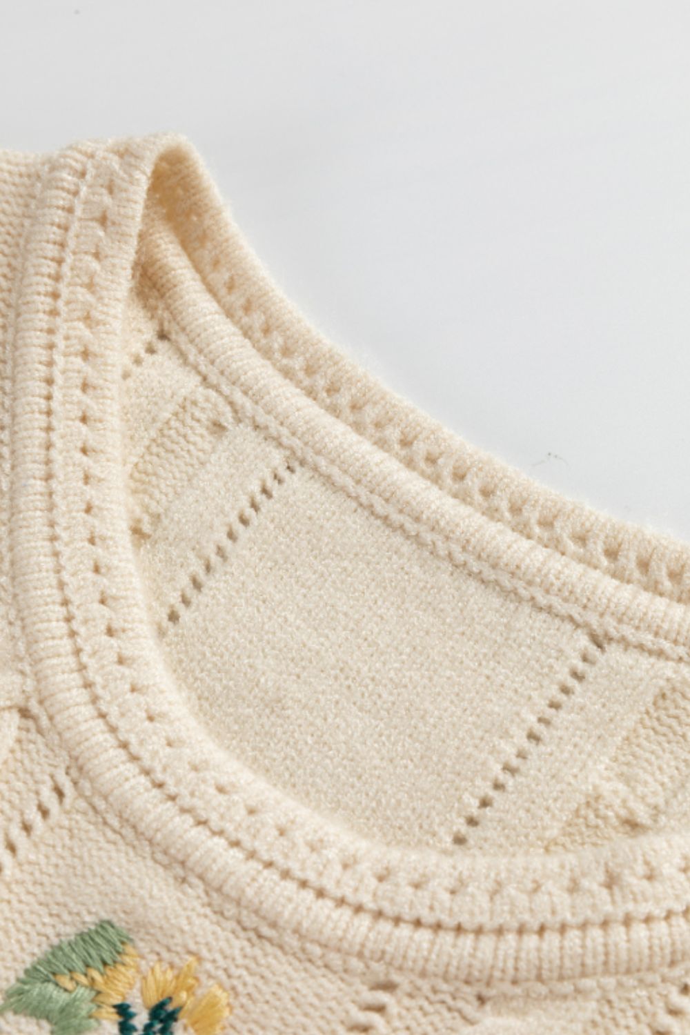 Embroidered Cable-Knit Round Neck Sweater Vest