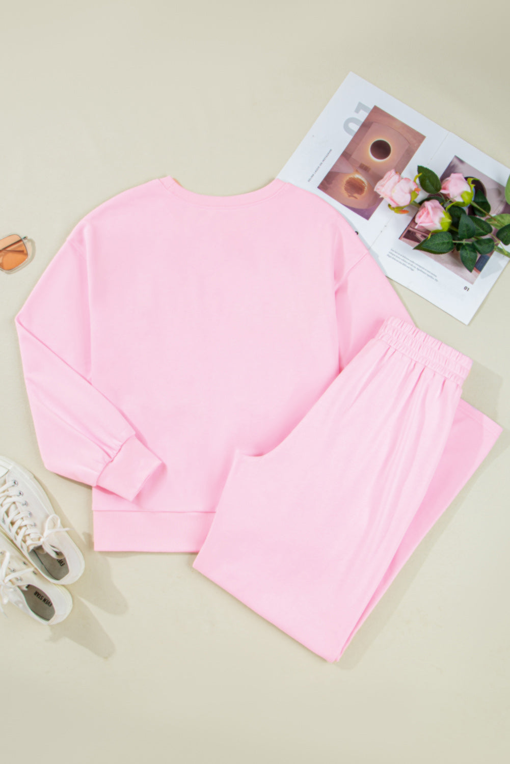 Phalaenopsis Chenille Heart Pattern Casual Pants Set