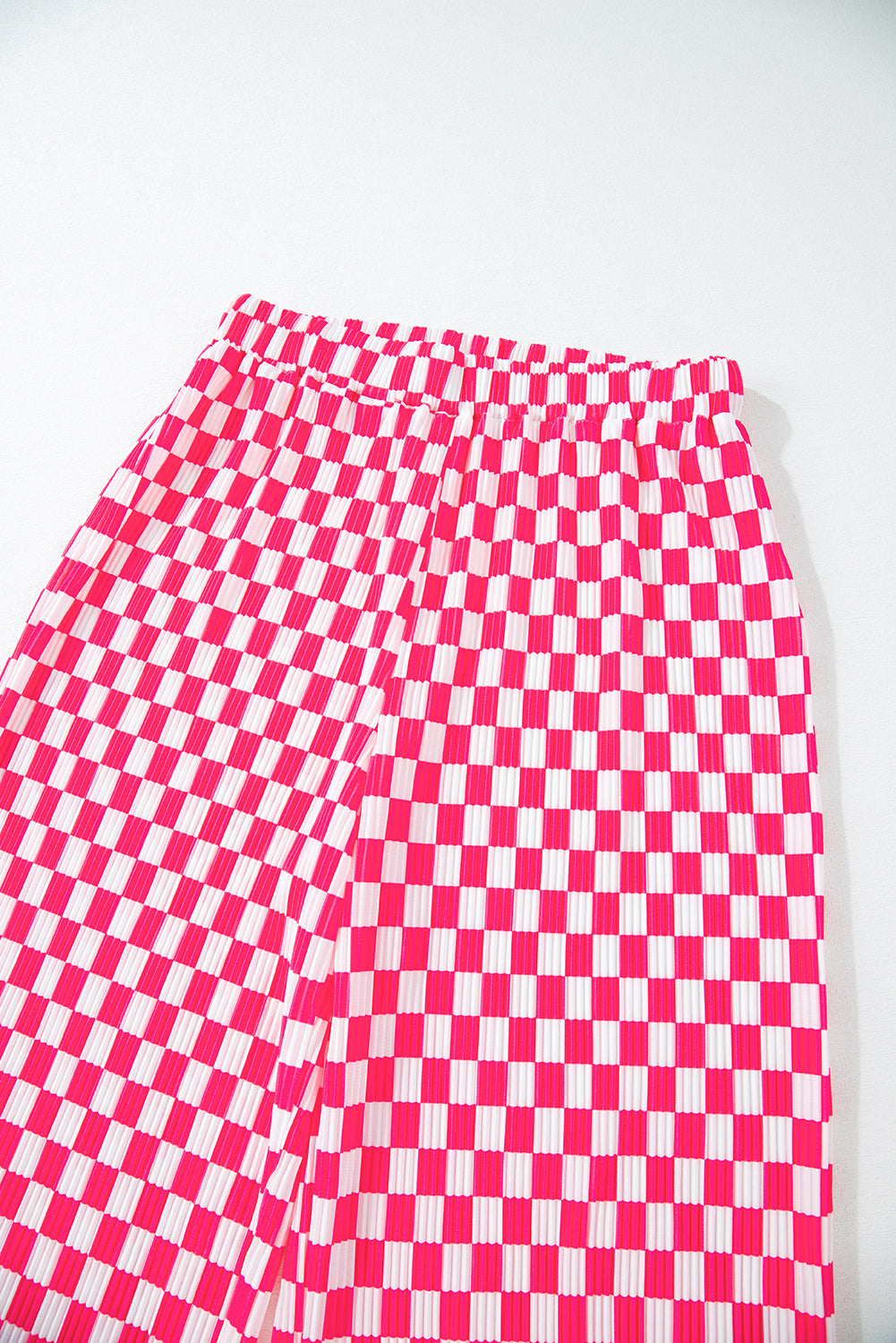 Pink Checkered Buttoned Shirt and High Waist Pants Set