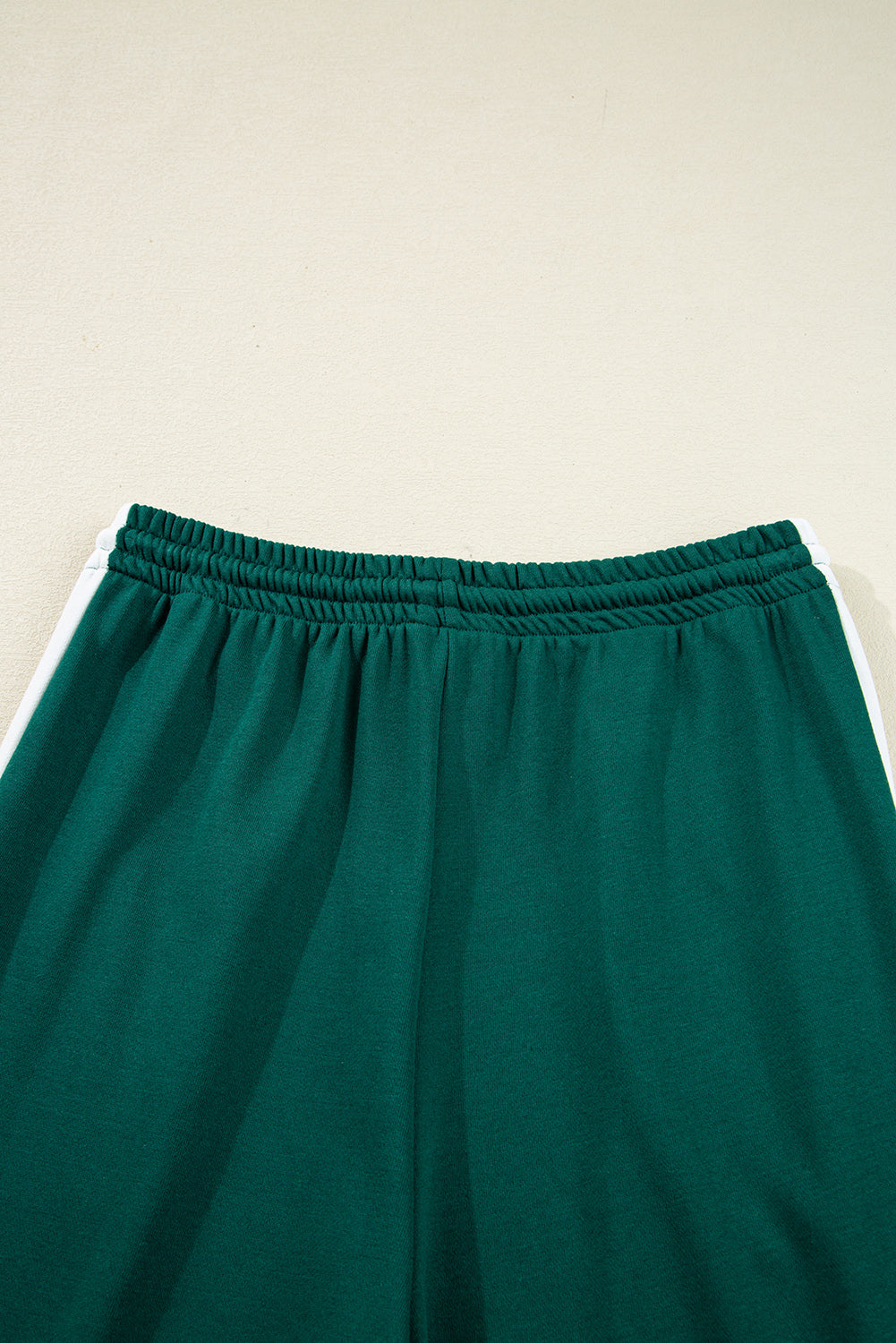 Sea Green Solid Color Pullover Top Varsity Stripe Detail Loose Drawstring Pants Set