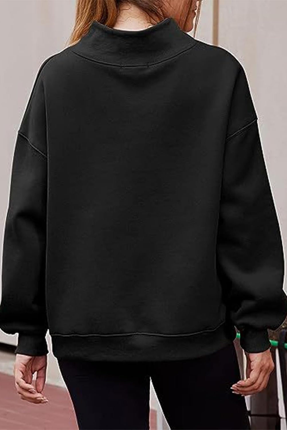 Lenny Grey Solid Color High Neck Long Sleeve Loose Sweatshirt