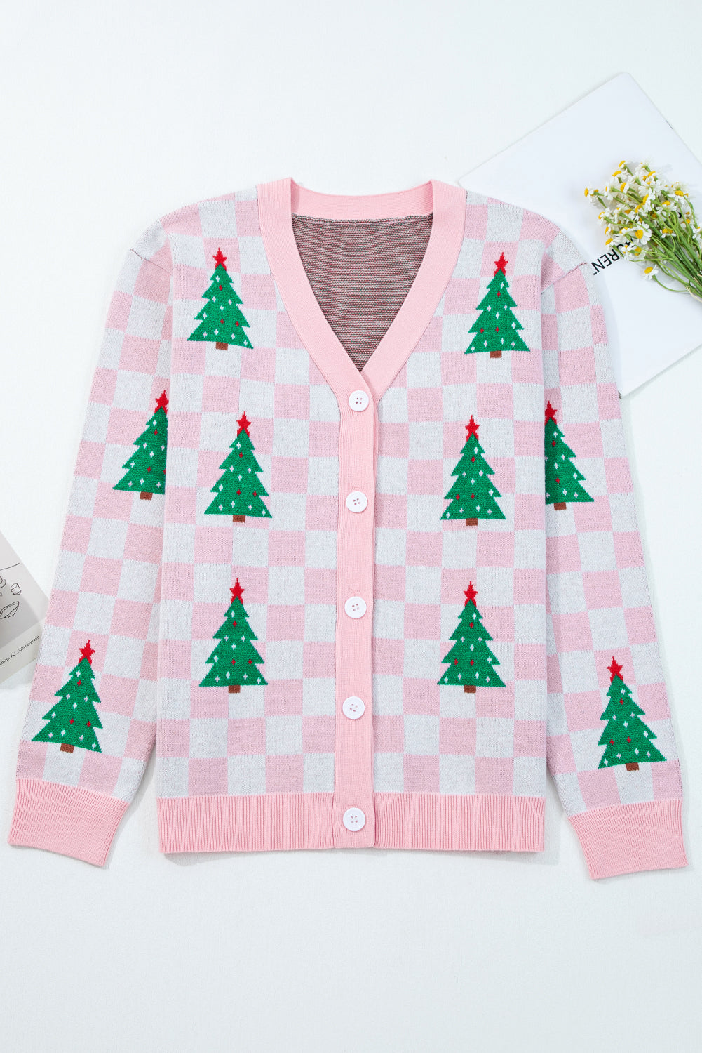 Dolan Red Checkered Christmas Tree Cardigan