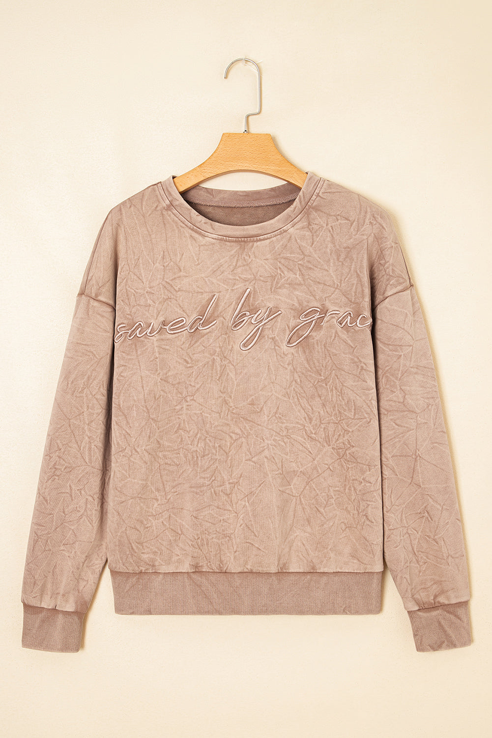 Sea Green  saved by grace Letter Embroidery Mineral Wash Loose Sweatshirt