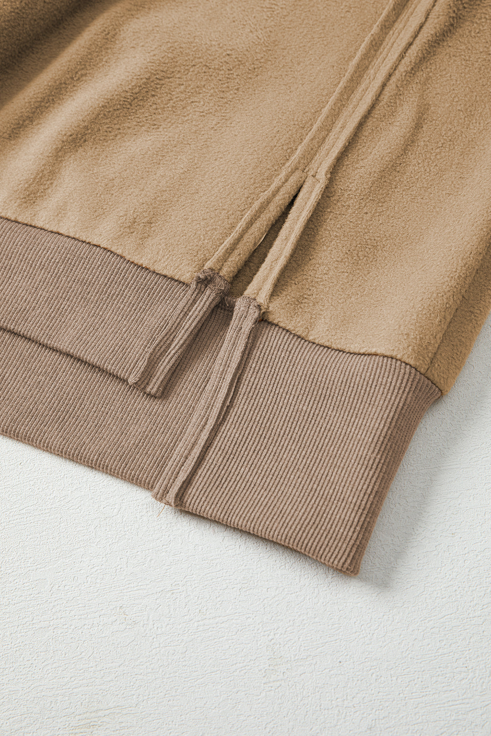 Dark Khaki Fuzzy Sherpa Splicing Pullover Sweatshirt