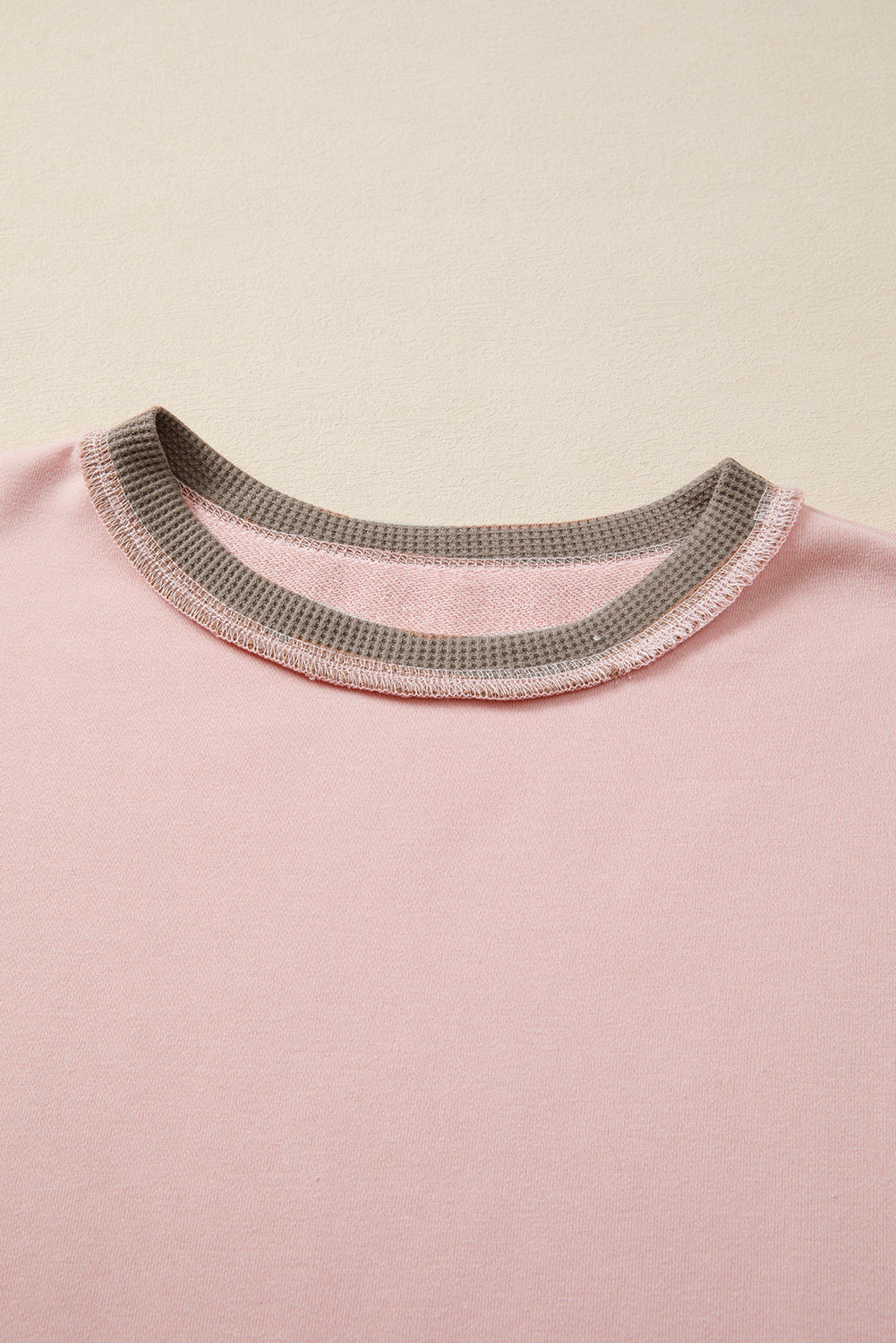Light Pink Colorblock Waffle Patchwork Oversize Sweatshirt
