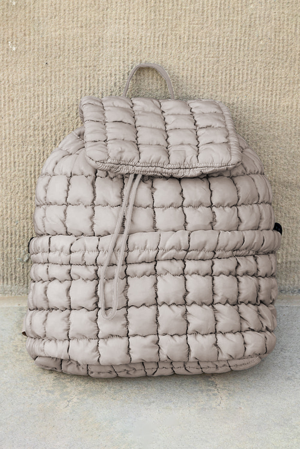 Coffee Solid Flapped Quilted Puffer Backpack