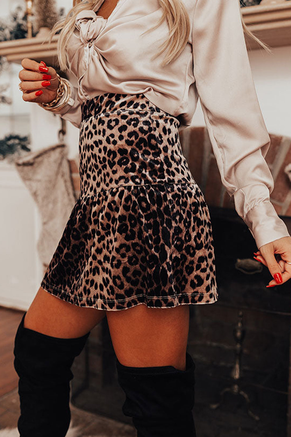 Billie Leopard Tiered  Mini Skirt
