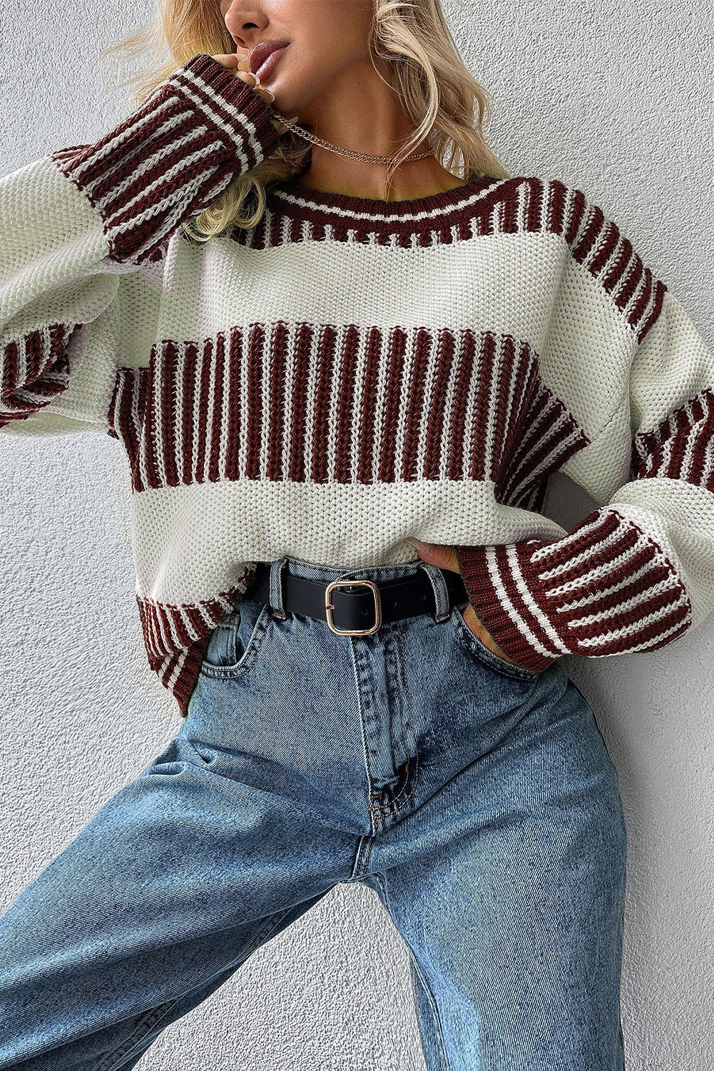 Laura Striped Patchwork Drop Shoulder Sweater