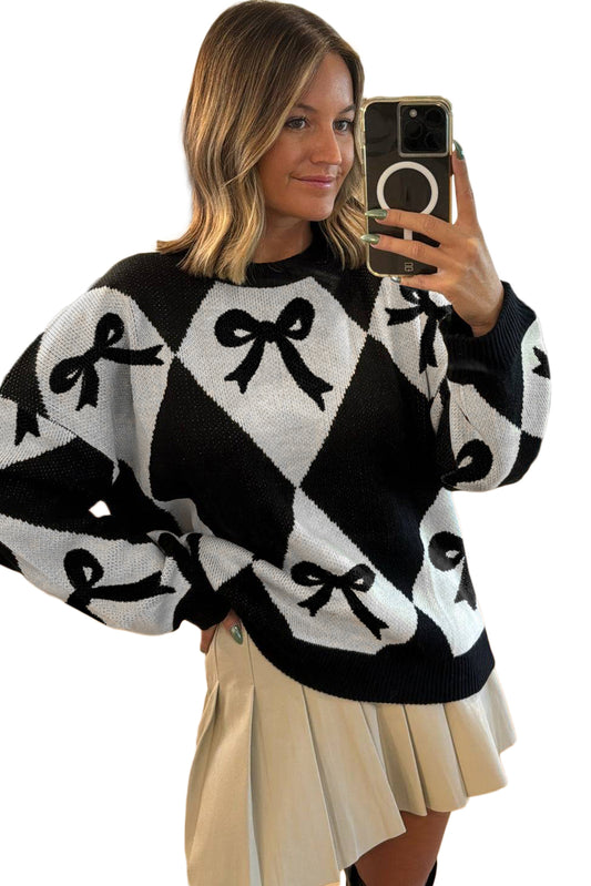 Genny Bow Pattern Knit Loose Sweater