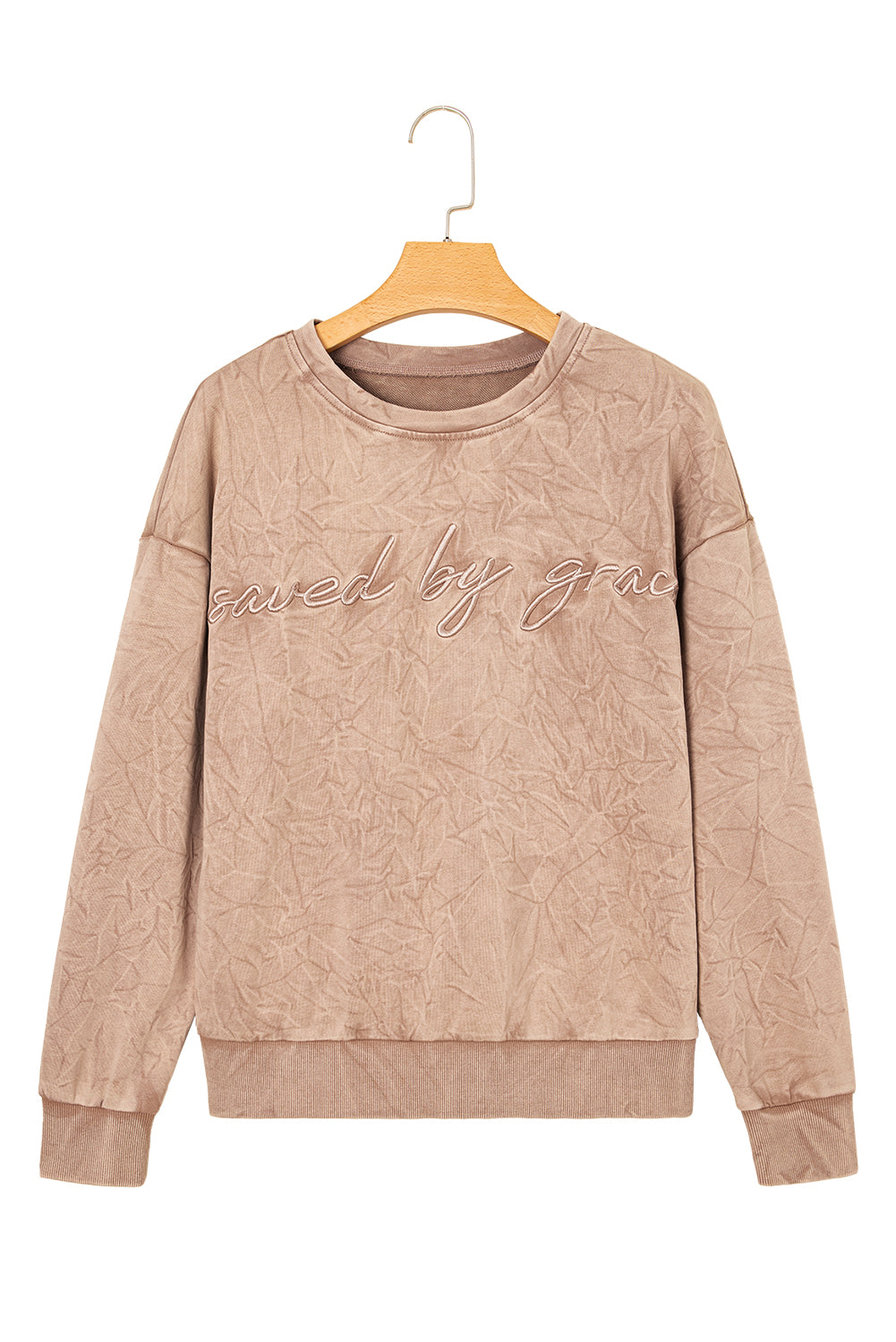 Sea Green  saved by grace Letter Embroidery Mineral Wash Loose Sweatshirt