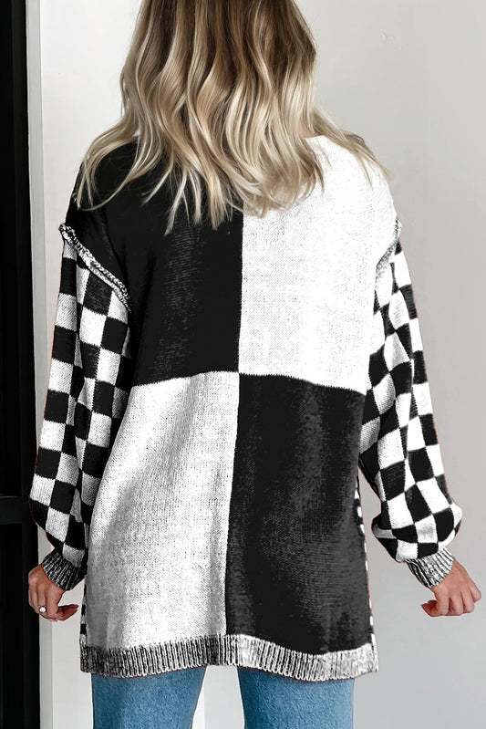 Bonnie Checkered Plus Size Drop Shoulder Knit Cardigan