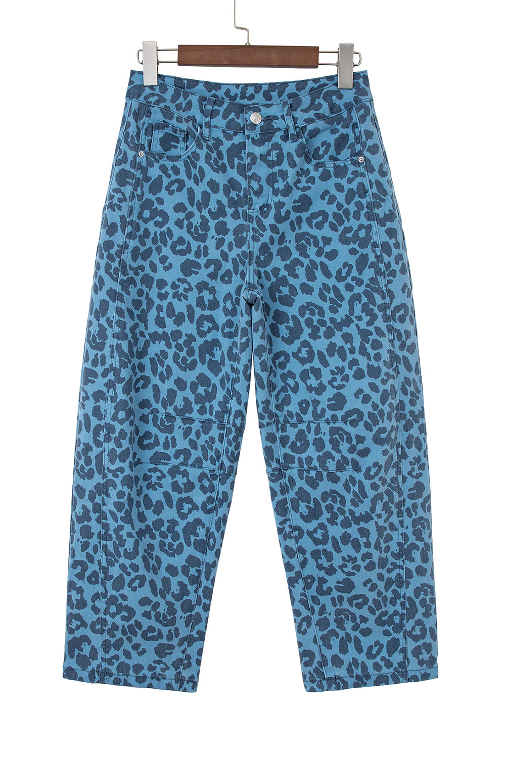 Khaki Leopard Print Straight Loose Jeans