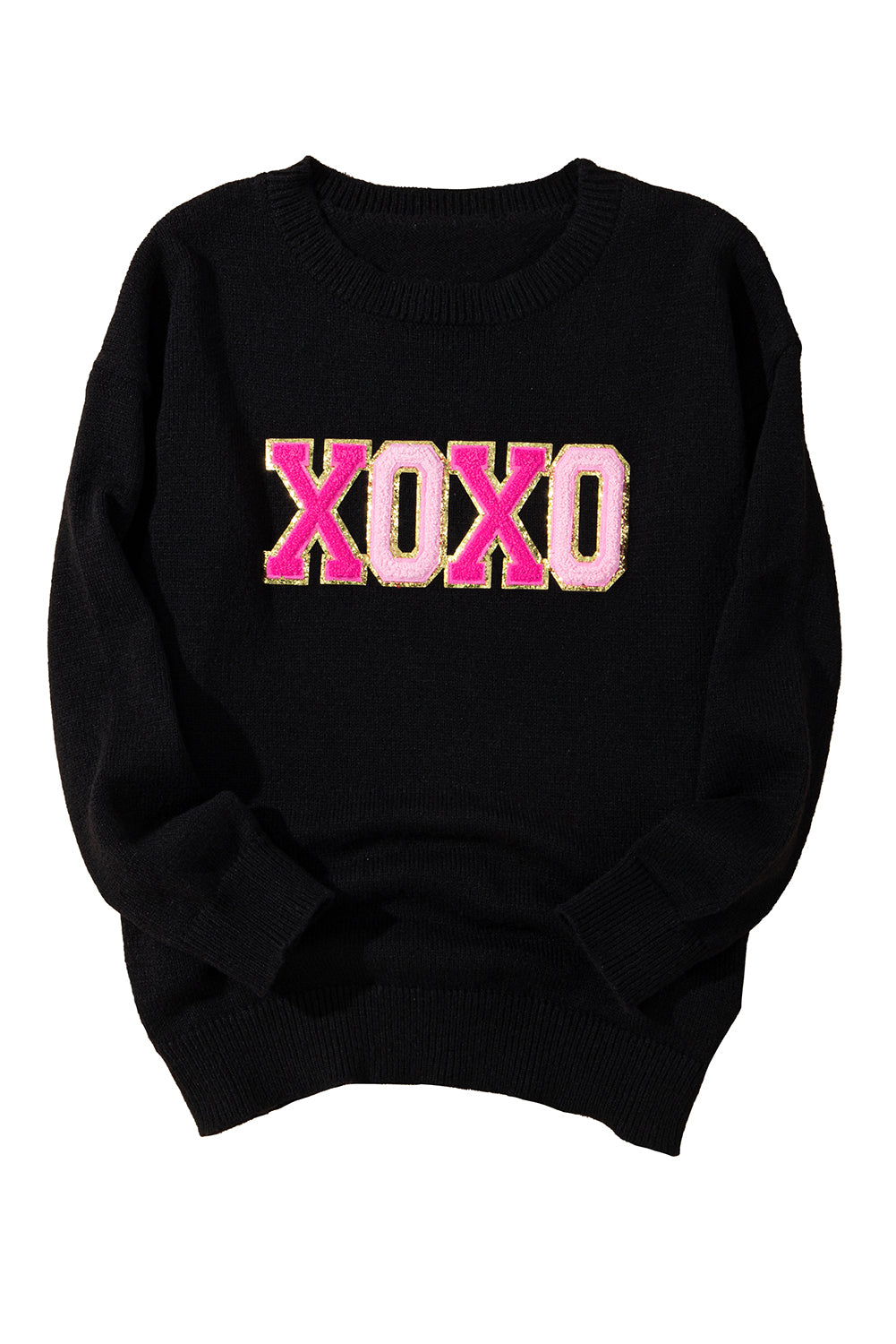 White XOXO Chenille Letter Round Neck Casual Sweater