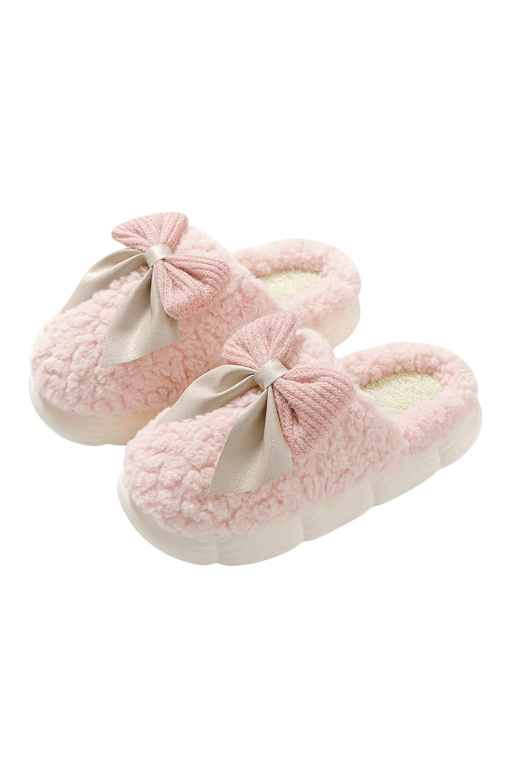 Camel Contrast Bowknot Applique Plush Winter Slippers