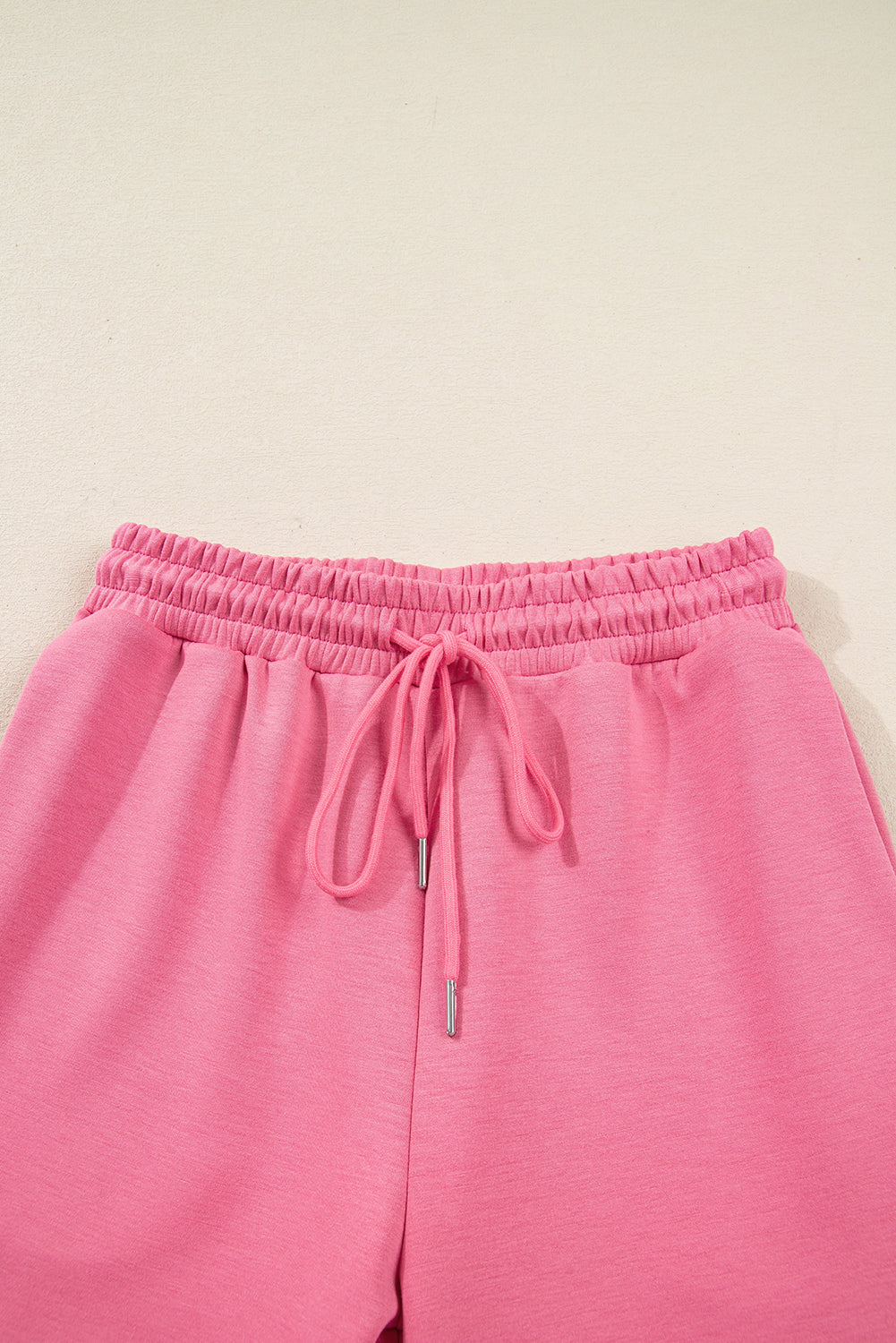 Pink Solid Color Zip Up Hoodie Drawstring Loose Pants Set