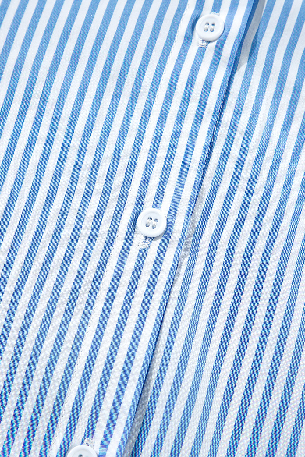 Sky Blue Stripe Bubble Sleeve Scallop Tiered Dress