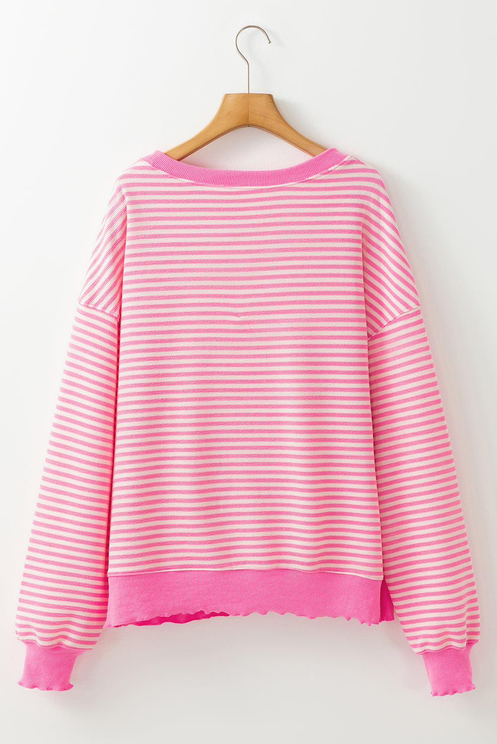 Pink Stripe Drop Shoulder Long Sleeve Top