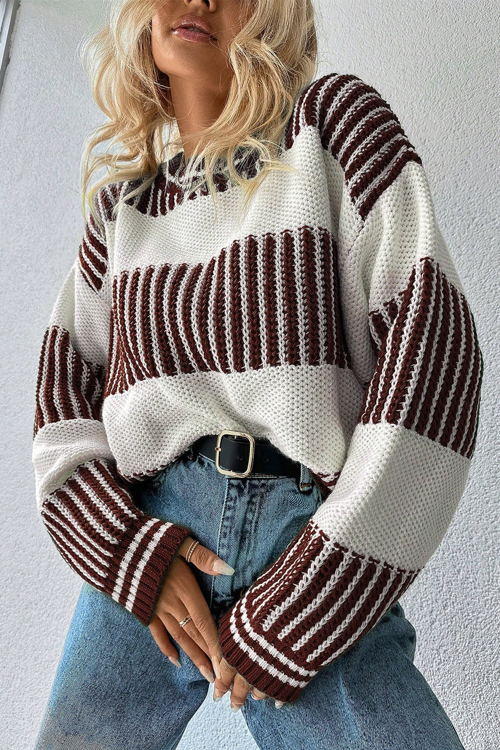 Laura Striped Patchwork Drop Shoulder Sweater