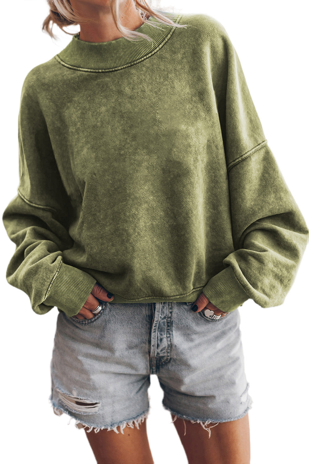 Ruby Plain Drop Shoulder Crew Neck Pullover Sweatshirt