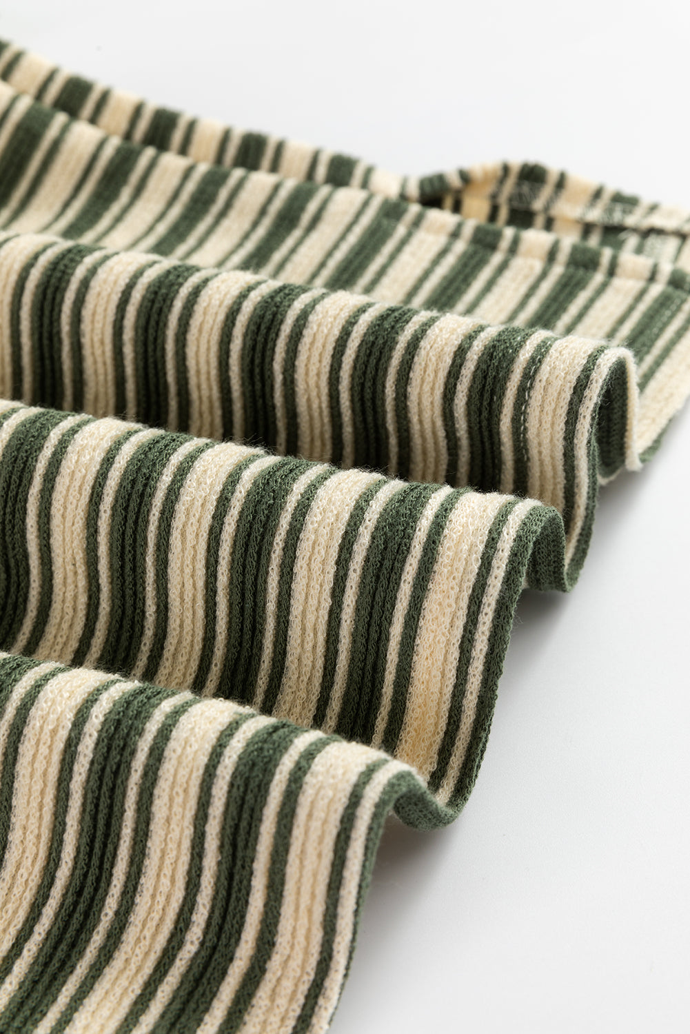 Green Stripe Textured Side Slit Crew Neck T Shirt