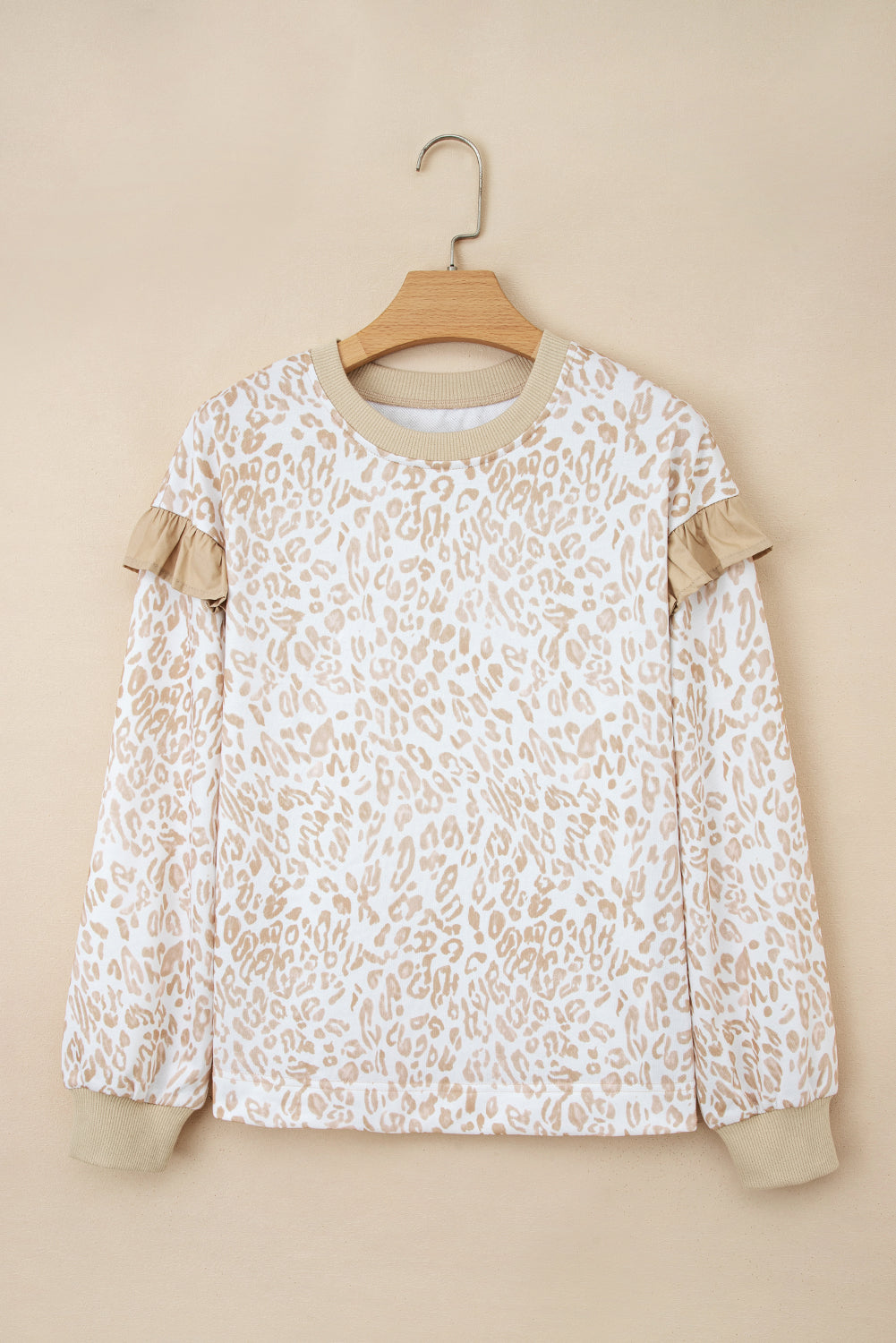 Koda Ribbed Trim Ruffle Leopard Sweatshirt