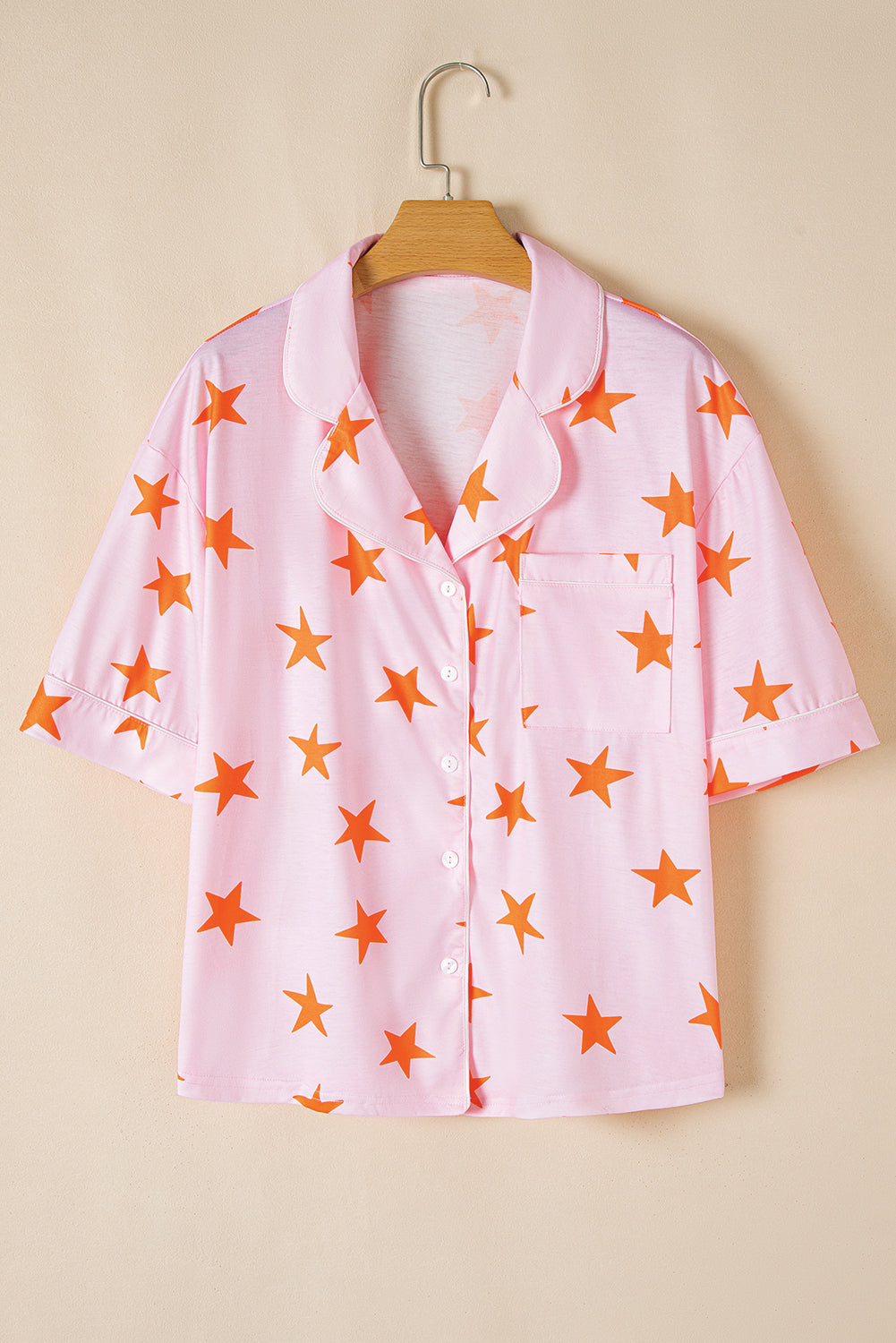 Pink Stars Short Sleeve Shirt and Shorts Pajama Set